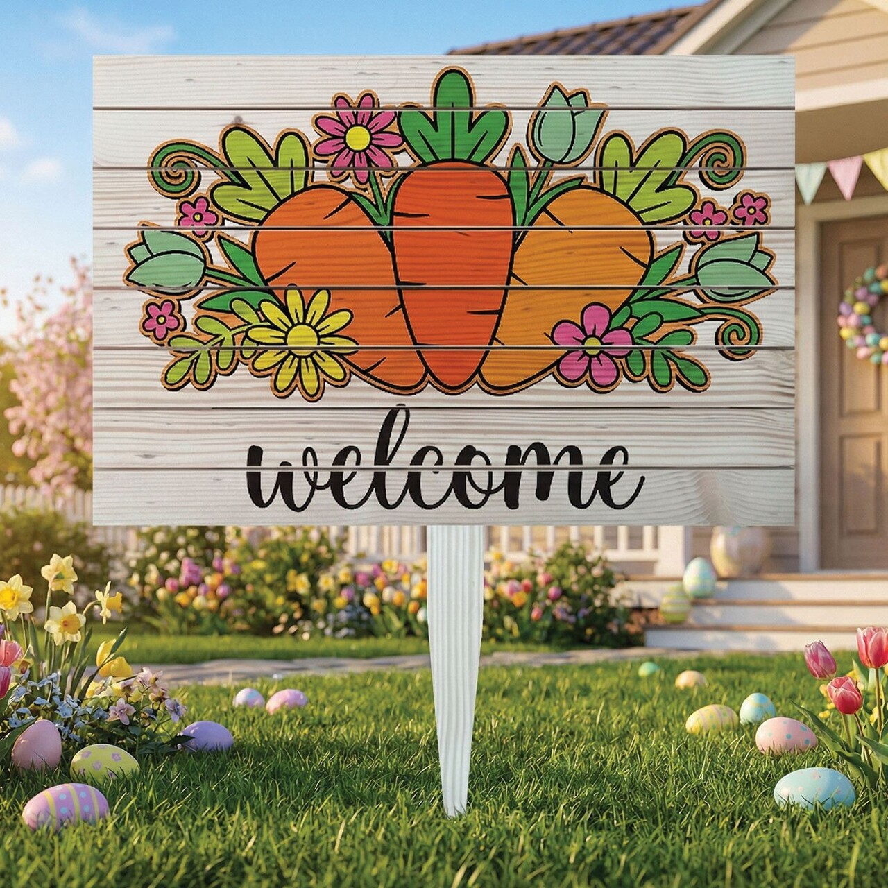 Semn de curte, Carrots &amp; Blooms, 58x38 cm, Multicolor - imagine 5